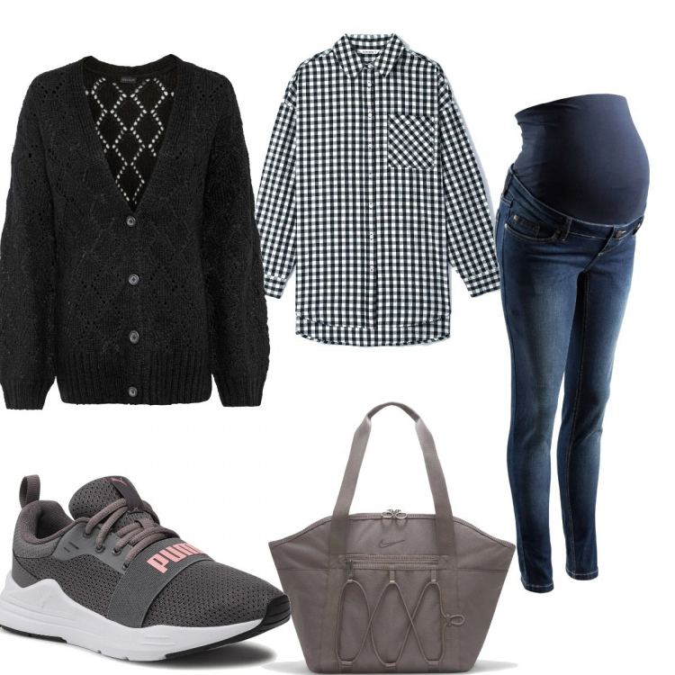 Outfit donna - Total look #1250921. Stile Basic per Tutti i giorni. look ideale per Premaman. Abbinamento con jeans skinny, cardigans, camicie, sneakers, borse tote.