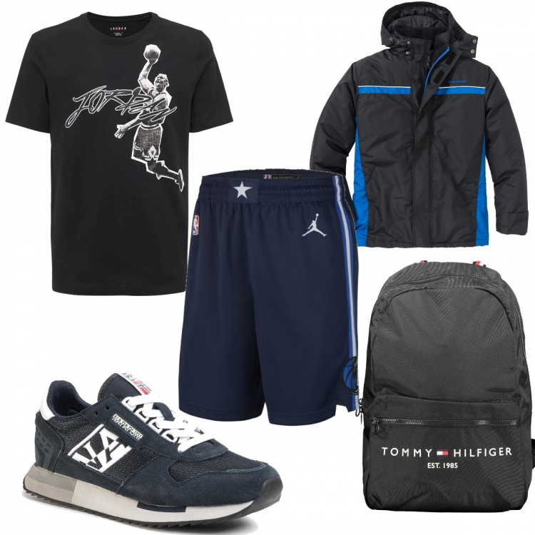 Outfit uomo - I pantaloni sportivi. Stile Trendy per Sport. Abbinamento con giacche, sneakers, borse sportive, shorts, t-shirt.