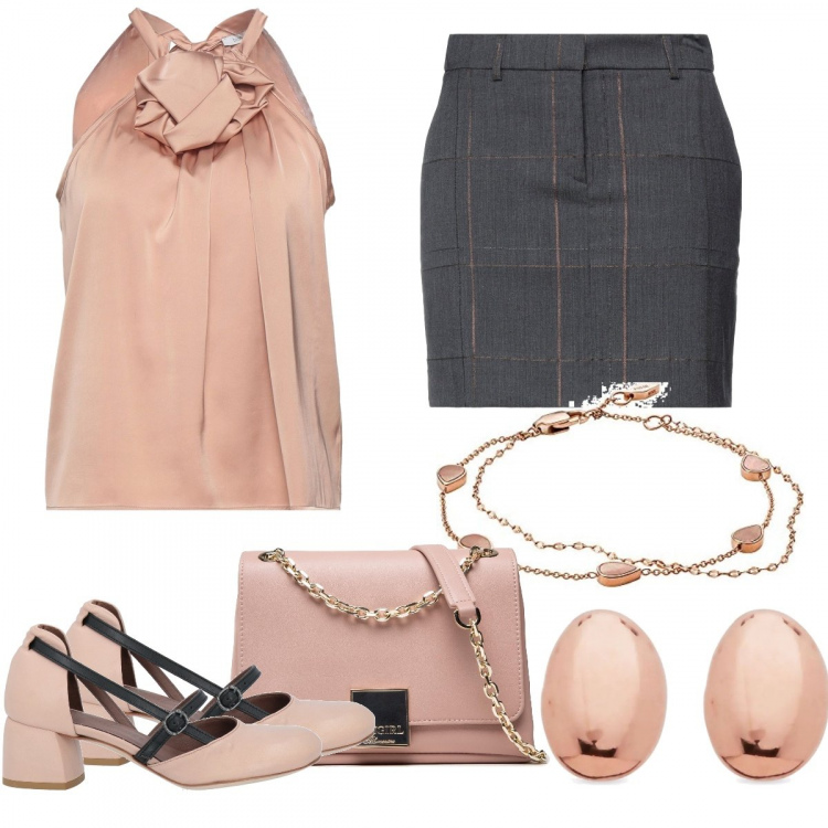 Outfit donna - Simple Chic. Stile Casual chic per Serata fuori. Abbinamento con minigonne, top, décolleté, orecchini, borse a mano, braccialetti.