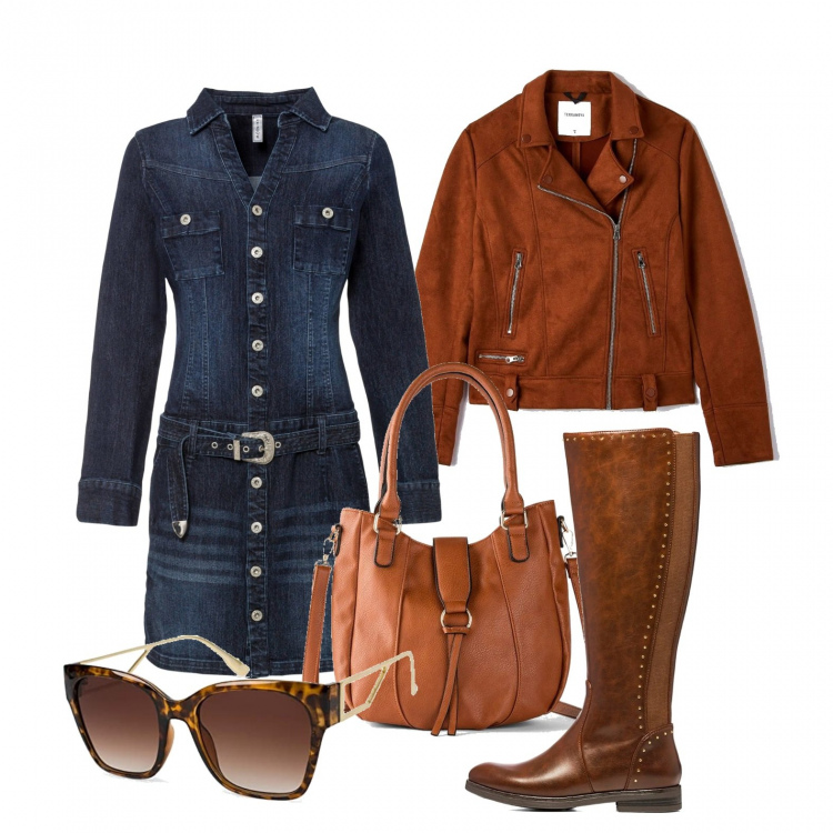 Outfit donna - Scorza dura. Stile Trendy per Tutti i giorni. Abbinamento con vestiti, borse a mano, cappotti, stivali, occhiali da sole.