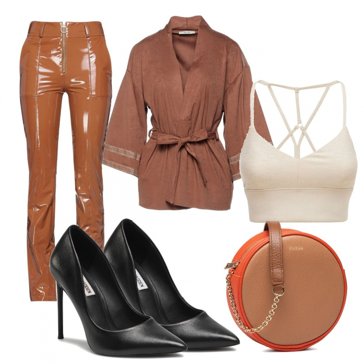 Outfit donna - Desire for skin. Stile Sexy per Serata fuori. Abbinamento con cardigans, pantaloni, borse a mano, scarpe col tacco, top.