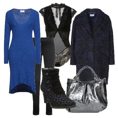 Outfit donna - Come una streghetta. Stile Boho per Serata fuori. Abbinamento con body, jeggings, cappotti, pullovers, borse a mano, stivaletti.