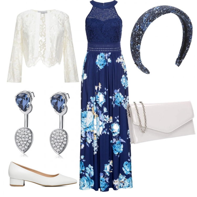 Outfit donna - Look da cerimonia low cost. Stile Bon Ton per Cerimonia. Abbinamento con vestiti lunghi, blazer, orecchini, décolleté, pochette, fasce per capelli.