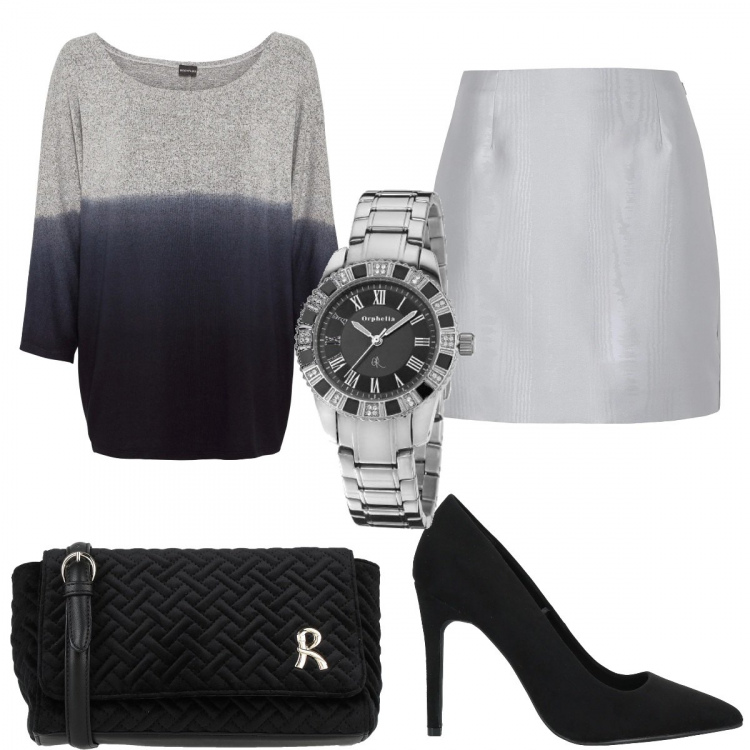 Outfit donna - Casual chic #1832. Stile Casual chic per Tutti i giorni. Abbinamento con gonne longuette, décolleté, borse a tracolla, maglieria, orologi.