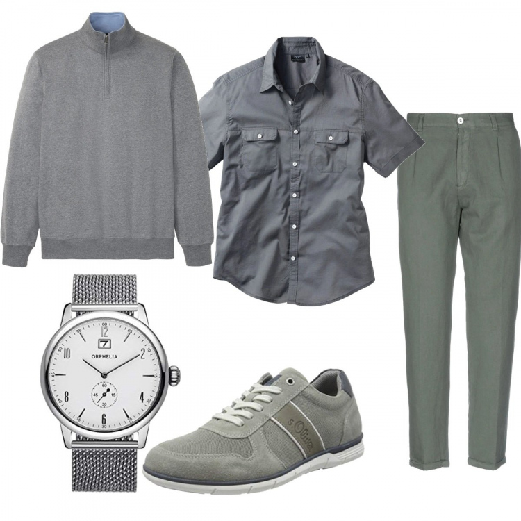 Outfit uomo - Total look #1254382. Stile Trendy per Tutti i giorni. Abbinamento con camicie a manica corta, felpe, pantaloni, scarpe stringate, orologi analogici.