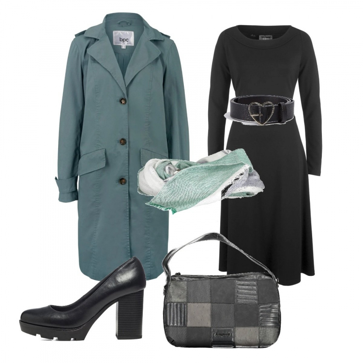 Outfit donna - È Ancora Inverno. Stile Casual chic per Ufficio. Abbinamento con stivaletti, cappotti, cinture, décolleté, borse a spalla, sciarpe.
