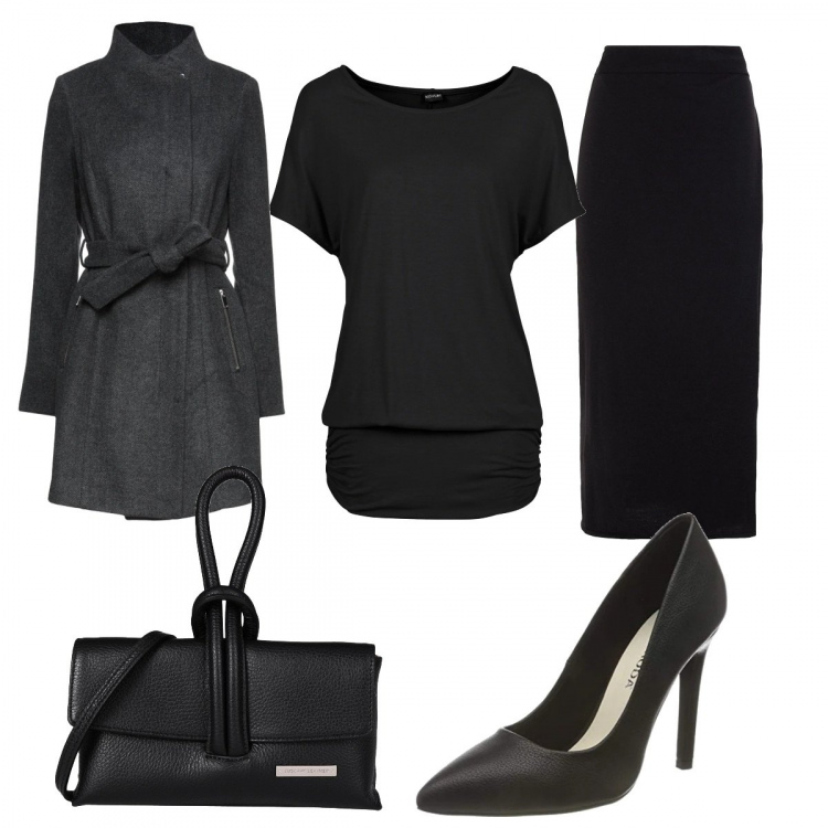 Outfit donna - Total look #1254994. Stile Minimal per Tutti i giorni. Abbinamento con maglieria, gonne lunghe, cappotti, borse a mano, décolleté.