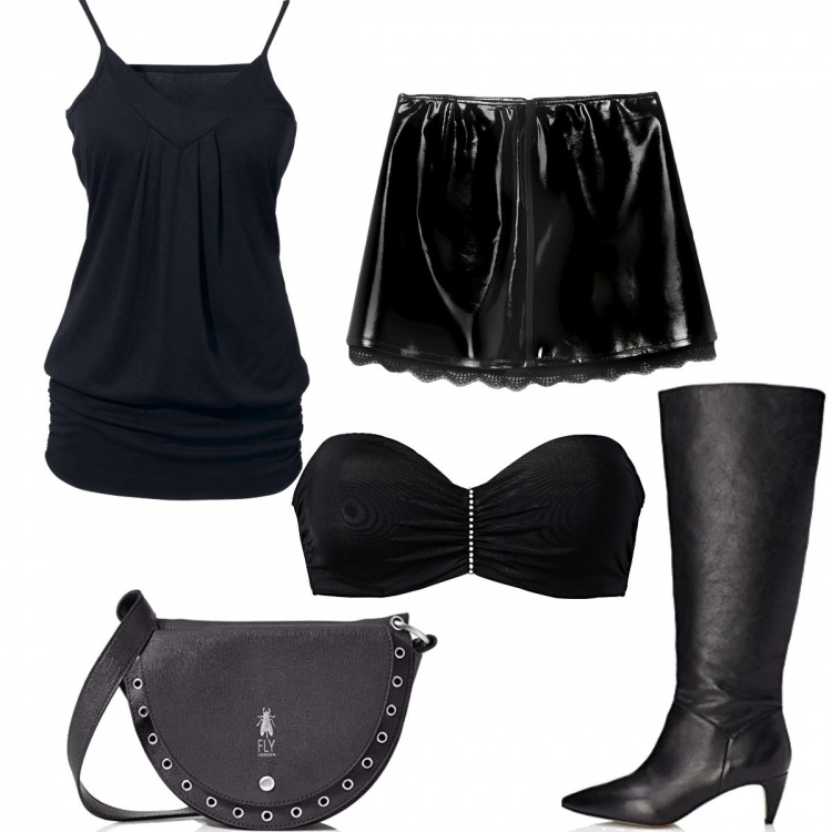 Outfit donna - Total look #1254995. Stile Sexy per Serata fuori. Abbinamento con top, reggiseni, minigonne, stivali, borse a tracolla.