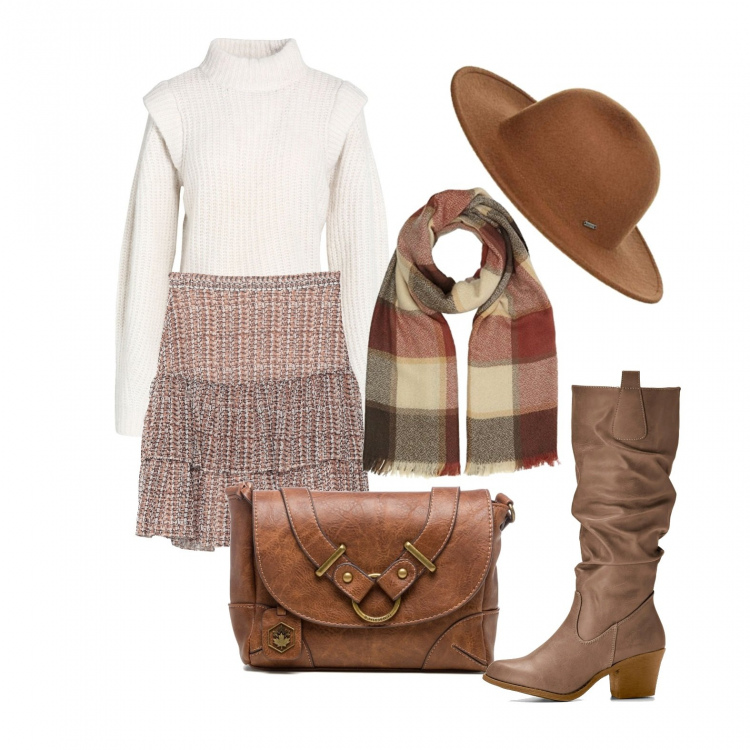 Outfit donna - Un giorno come tanti. Stile Glamour per Tutti i giorni. Abbinamento con stivali, minigonne, maglieria, borse a tracolla, sciarpe, berretti.