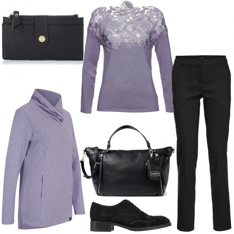 Outfit donna - Borsa e portafoglio speciali. Stile Chic per Serata fuori. Abbinamento con pantaloni, maglieria, felpe, scarpe stringate, pochette, portafogli.