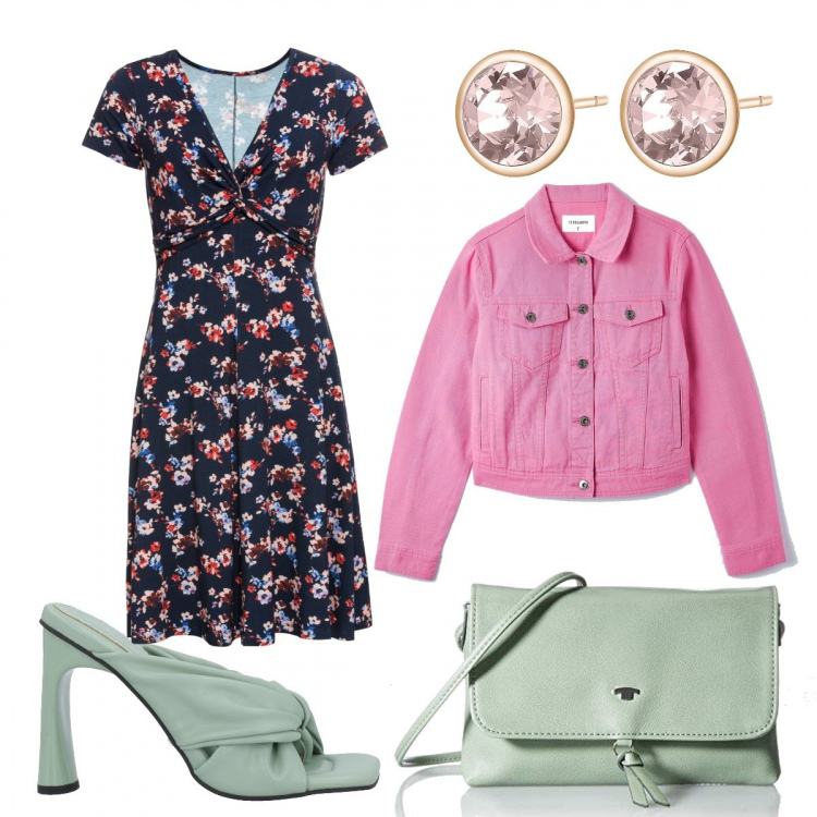 Outfit donna - Primavera romantica. Stile Romantica per Tutti i giorni. Abbinamento con vestiti lunghi, sandali col tacco, cappotti, orecchini, borse a tracolla.