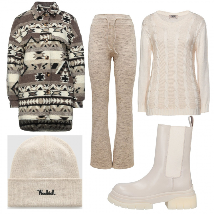 Outfit donna - Comfy beige!. Stile Basic per Tutti i giorni. Abbinamento con stivaletti, camicie, pullovers, berretti, pantaloni.