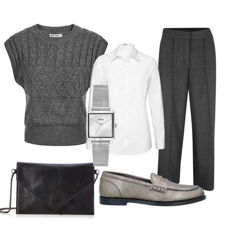 Outfit donna - This Is A WoMan. Stile Mannish per Ufficio. Abbinamento con camicie, pantaloni culotte, mocassini, gilet, borse a tracolla, orologi analogici.