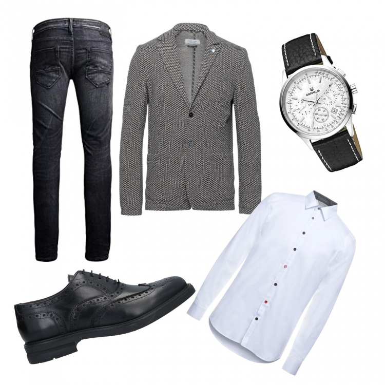 Outfit uomo - Ufficio Casual. Stile Casual per Ufficio. Abbinamento con giacche, scarpe stringate, camicie, orologi, jeans slim fit.