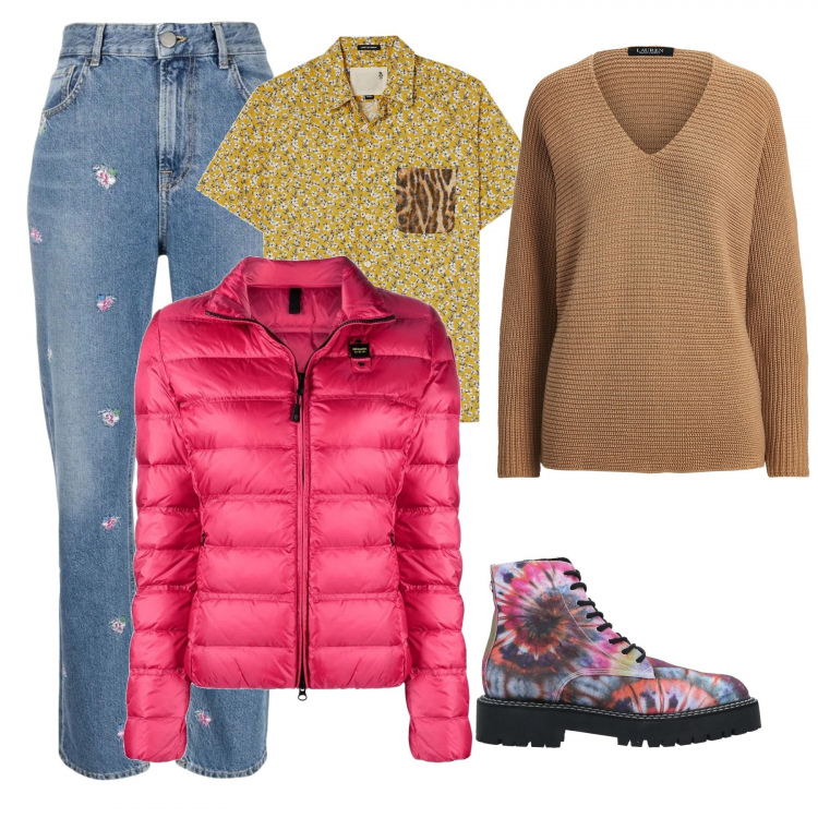 Outfit donna - Romantica. Stile Casual chic per Scuola/Università. Abbinamento con stivaletti, camicie a manica corta, pullovers, jeans dritti, piumini.