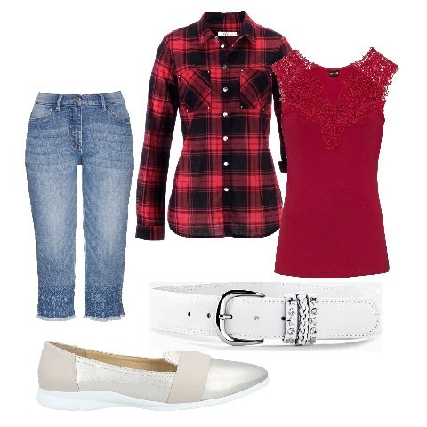 Outfit donna - Semplicità con un pizzico di malizia. Stile Casual chic per Ufficio. Abbinamento con camicie, cinture, top, jeans, mocassini.