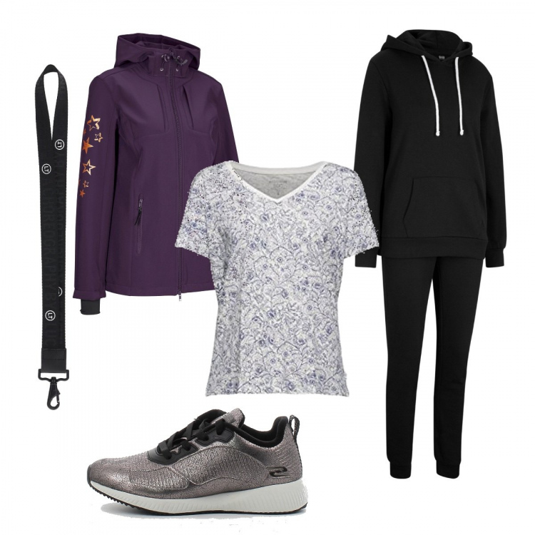 Outfit donna - Giardinaggio. Stile Basic per Tutti i giorni. Abbinamento con tute sportive, giacche sportive, portachiavi, sneakers, t-shirt.