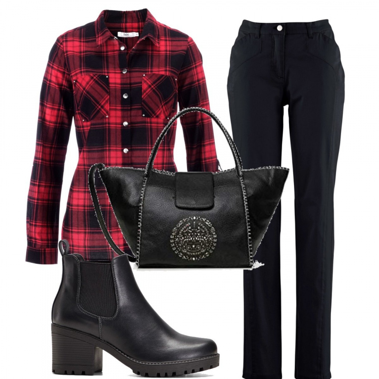 Outfit donna - Total look #1257490. Stile Glamour per Serata fuori. Abbinamento con stivaletti chelsea, camicie, pantaloni sportivi, borse a mano.