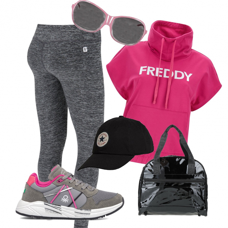 Outfit donna - Freddy jogging. Stile Basic per Sport. Abbinamento con borse a mano, leggings, felpe, sneakers, berretti, occhiali da sole.