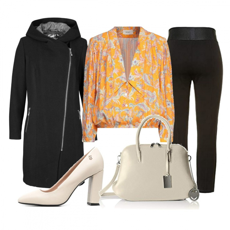 Outfit donna - In Ufficio Oggi. Stile Casual chic per Ufficio. Abbinamento con blazer, camicie, décolleté, pantaloni, borse a mano.