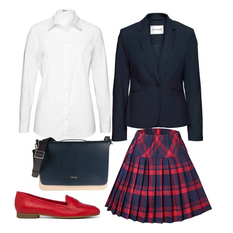 Outfit donna - Vesto low-cost. Stile Preppy per Tutti i giorni. Abbinamento con blazer, camicie, borse a mano, mocassini, gonne.