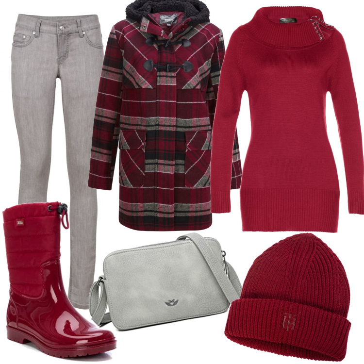 Outfit donna - Pronte per la neve!. Stile Casual per Tutti i giorni. Abbinamento con jeans skinny, maglieria, montgomery, berretti, stivali, borse a tracolla.