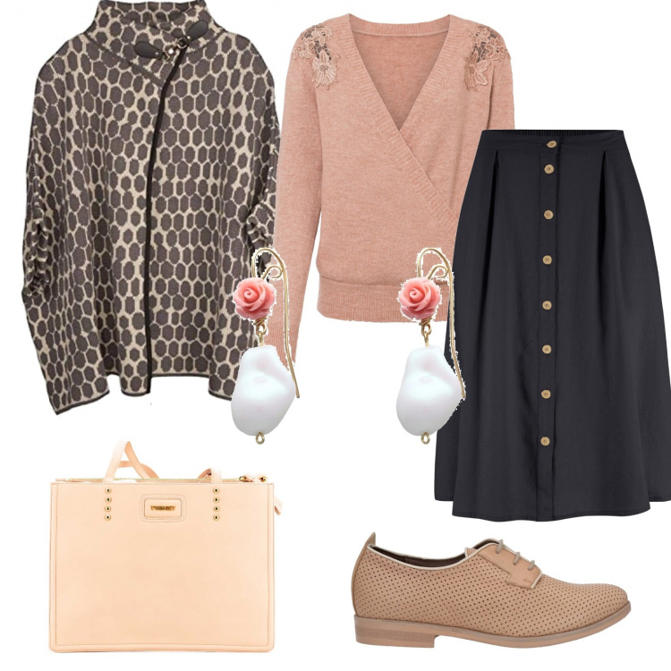Outfit donna - Total look #1259964. Stile Boho per Serata fuori. Abbinamento con gonne longuette, maglieria, orecchini, scarpe stringate, borse a mano, cappe.