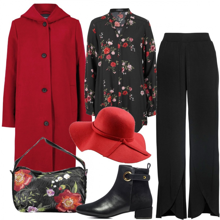 Outfit donna - Fiori a febbraio. Stile Boho per Tutti i giorni. Abbinamento con camicie, pantaloni, cappotti, stivaletti, borse a spalla, cappelli.