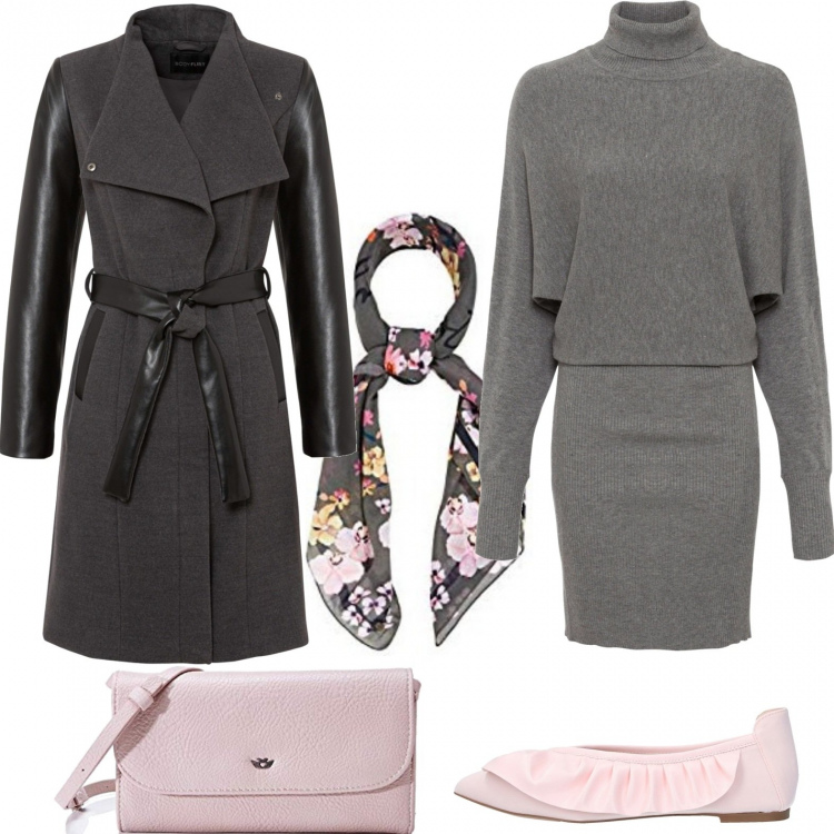Outfit donna - Fiori in febbraio. Stile Casual chic per Ufficio. Abbinamento con ballerine, vestiti, cappotti, sciarpe, borse a tracolla.