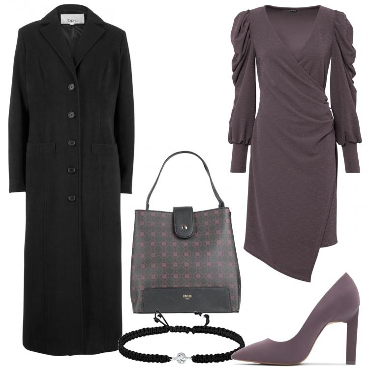 Outfit donna - Un amore di curvy. Stile Chic per Serata fuori. Abbinamento con cappotti, vestiti, borse a mano, décolleté, braccialetti.
