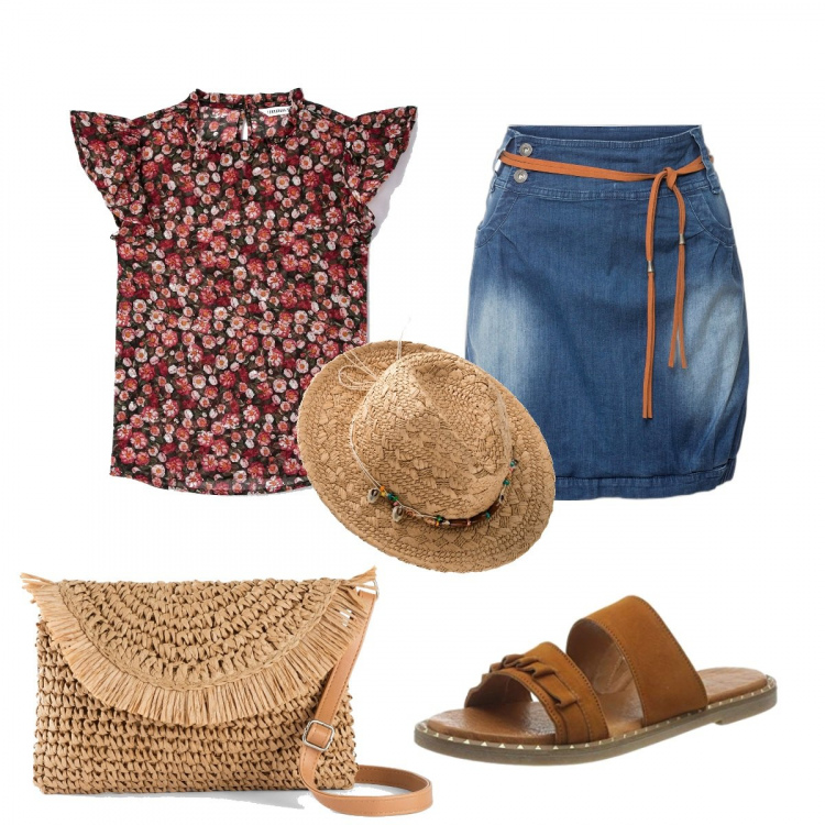 Outfit donna - Turista E Non Per Caso. Stile Boho per Tutti i giorni. Abbinamento con minigonne, borse a tracolla, cappelli, camicie, ciabatte.