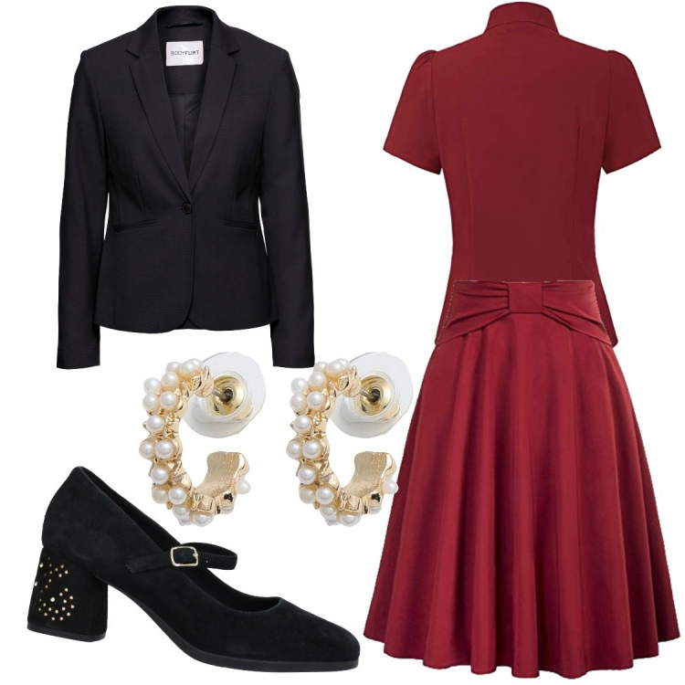 Outfit donna - Sweet vintage. Stile Vintage retrò per Serata fuori. Abbinamento con blazer, décolleté, orecchini, gonne longuette, camicie a manica corta.