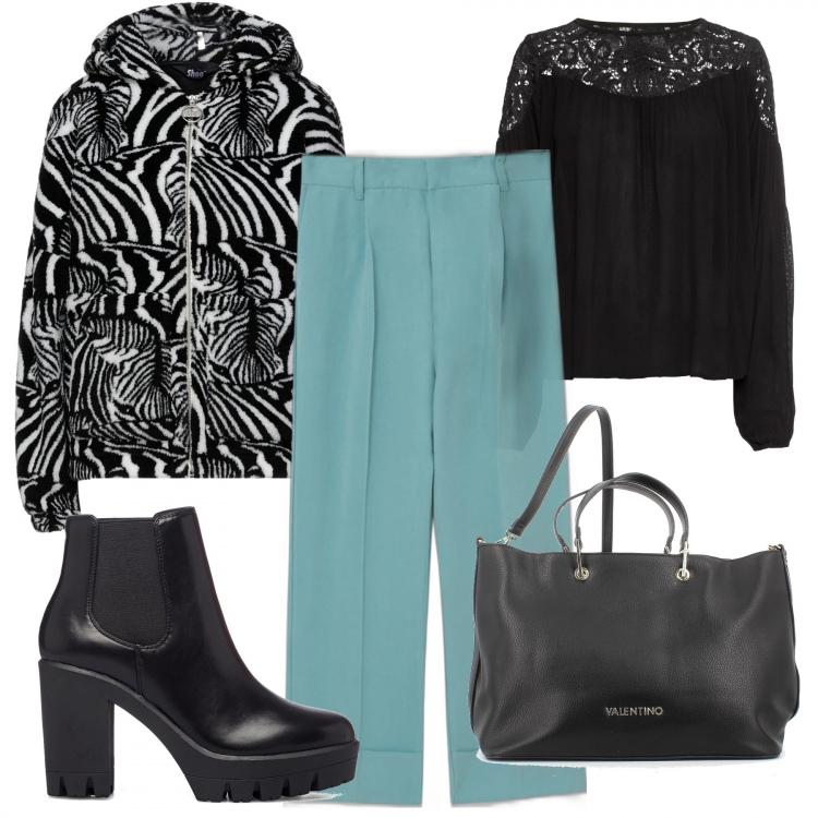 Outfit donna - Calda con il piumino. Stile Casual per Ufficio. Abbinamento con tuniche, cappotti, pantaloni, borse a tracolla, stivaletti.