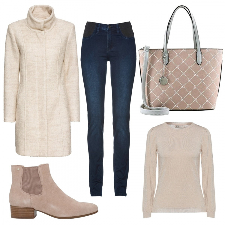 Outfit donna - Total look #1261469. Stile Basic per Tutti i giorni. Abbinamento con cappotti, jeans skinny, stivaletti, pullovers, borse tote.