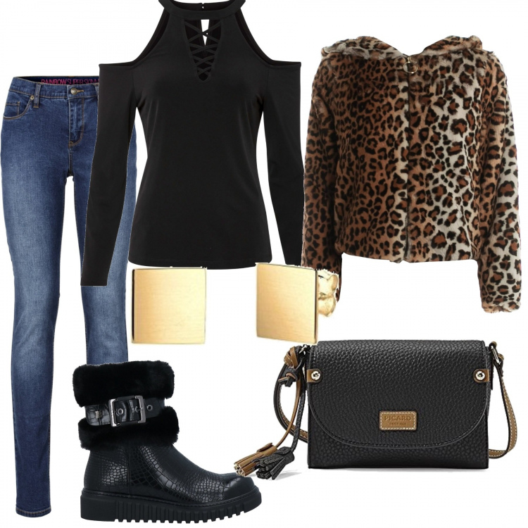 Outfit donna - Con le amiche. Stile Urban per Tutti i giorni. Abbinamento con jeans skinny, maglieria, stivaletti, cappotti, borse a tracolla, orecchini.