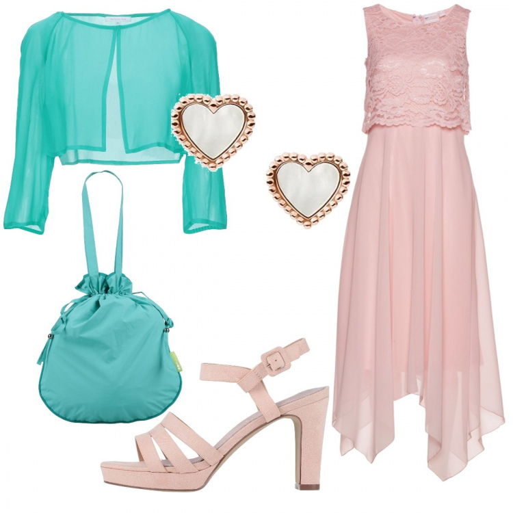 Outfit donna - Splendida cerimonia in low-cost. Stile Chic per Cerimonia. Abbinamento con vestiti midi/longuette, blazer, borse a spalla, sandali in pelle, orecchini.