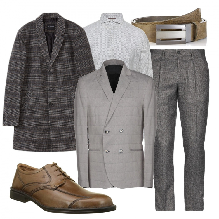 Outfit uomo - Classicissimo. Stile Business/Elegante per Ufficio. Abbinamento con cappotti, pantaloni, giacche, camicie, cinture, scarpe stringate.