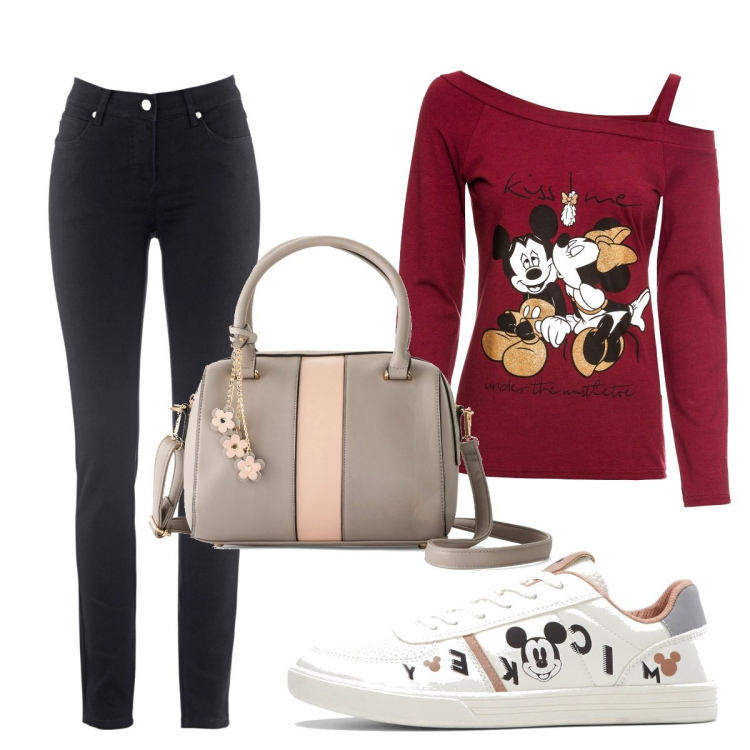 Outfit donna - Total look #1264300. Stile Glamour per Tutti i giorni. Abbinamento con jeans dritti, maglieria, borse a mano, sneakers.