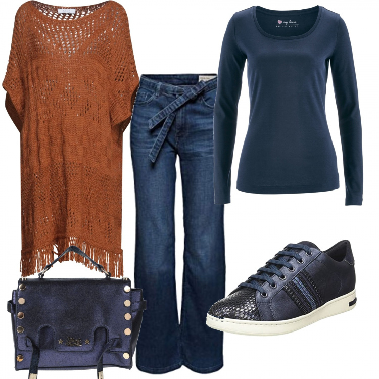 Outfit donna - Maglia tunica. Stile Boho per Tutti i giorni. Abbinamento con maglieria, pullovers, borse a mano, jeans, sneakers.