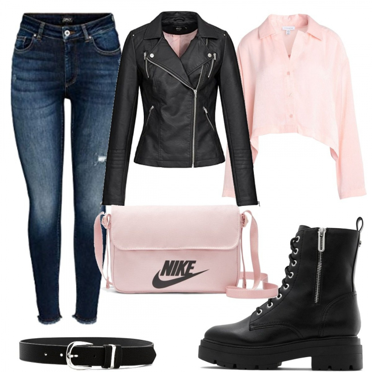 Outfit donna - Un giretto in vespa. Stile Urban per Tutti i giorni. Abbinamento con cinture, camicie, anfibi, giacche, borse a tracolla, pantaloni.