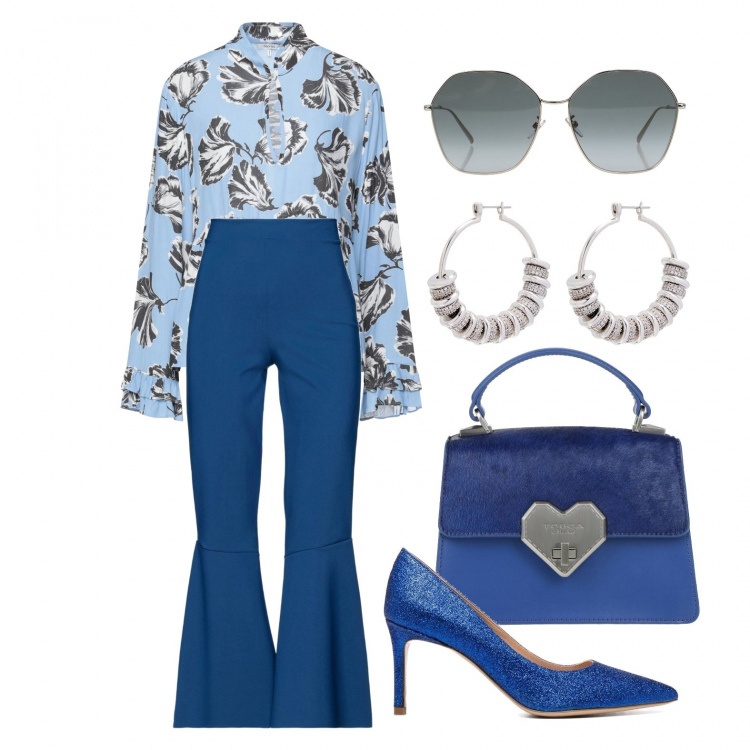 Outfit donna - Fighissima. Stile Glamour per Tutti i giorni. Abbinamento con bluse, pantaloni, borse a mano, occhiali da sole, orecchini, décolleté.