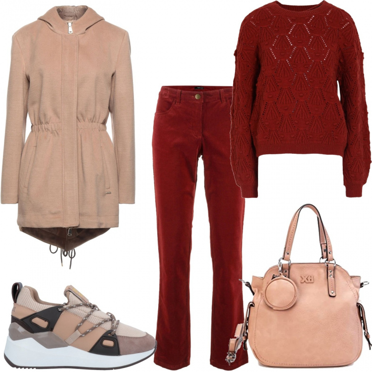 Outfit donna - Mamma ai colloqui di scuola. Stile Casual per Tutti i giorni. Abbinamento con pantaloni, sneakers, pullovers, cappotti, borse a spalla.