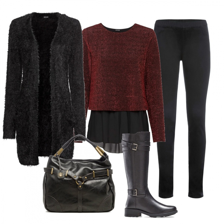 Outfit donna - Mi Vesto E Arrivo. Stile Casual per Tutti i giorni. Abbinamento con cardigans, stivali, maglieria, jeggings, borse a spalla.