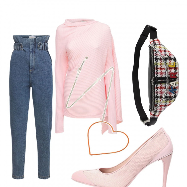 Outfit donna - Total look #1267277. Stile Glamour per Tutti i giorni. Abbinamento con maglieria, jeans, collane, marsupi, décolleté.