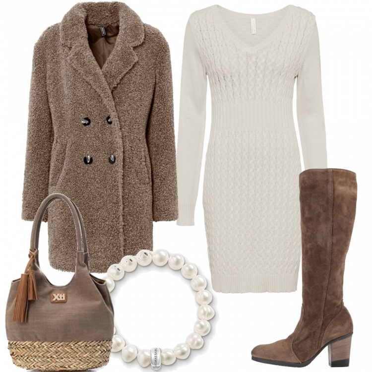 Outfit donna - Pranzo con mia mamma. Stile Casual chic per Serata fuori. Abbinamento con vestiti, cappotti, stivali, borse a spalla, braccialetti.