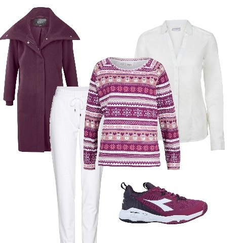 Outfit donna - Casualmente viola. Stile Casual per Scuola/Università. Abbinamento con pantaloni, camicie, felpe, cappotti, sneakers.