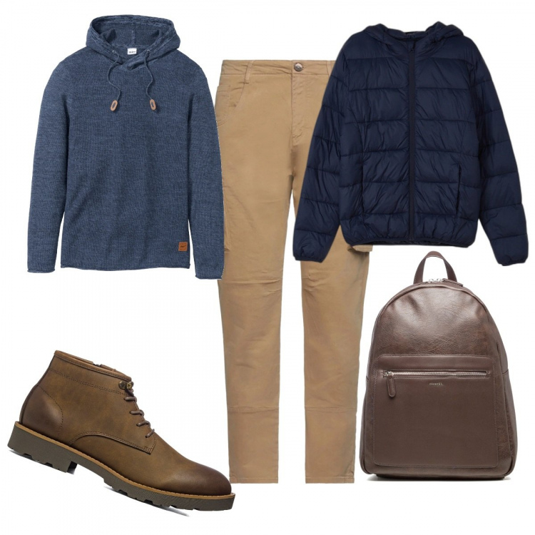 Outfit uomo - Casual #4007. Stile Casual per Tutti i giorni. Abbinamento con maglieria, pantaloni, giacche, stivali e stivaletti, borse sportive.