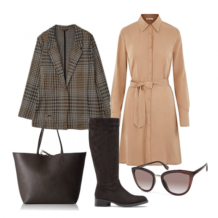 Outfit donna - Borsa E Stivali Testa Di Moro. Stile Casual per Ufficio. Abbinamento con stivali, giacche, vestiti midi/longuette, occhiali da sole, borse a mano.