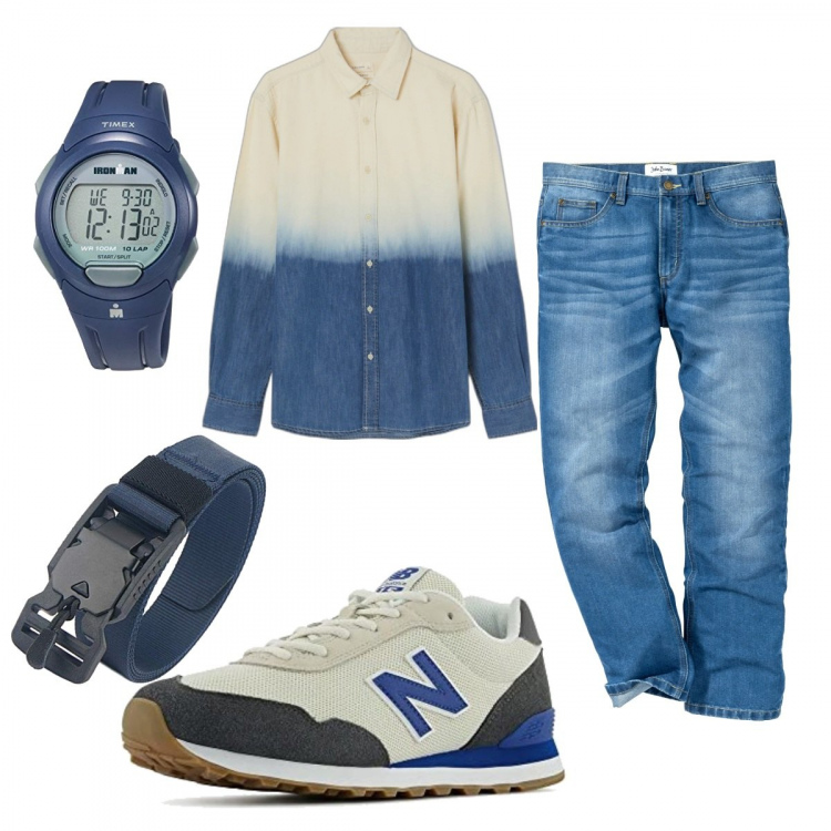 Outfit uomo - La camicia bicolor. Stile Casual per Tutti i giorni. Abbinamento con jeans dritti, camicie, sneakers, orologi digitali, cinture.
