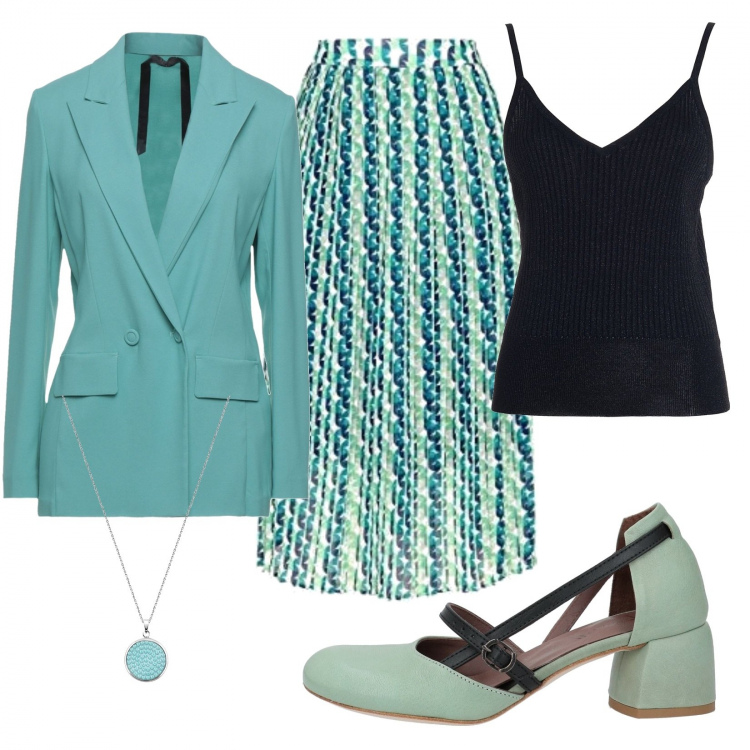 Outfit donna - Accogliamo la primavera. Stile Bon Ton per Tutti i giorni. Abbinamento con blazer, décolleté, collane, canottiere, gonne.